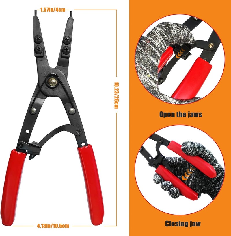 Guweta 38700 Snap Ring Pliers 10in Heavy Duty Internal External Circlip Pliers with Ratchet Locking Design Anti-slip Snap-ring Installation Removal Kit Fit for Ford Super Duty Pickups 2007 and Newer (Red) - Image 3